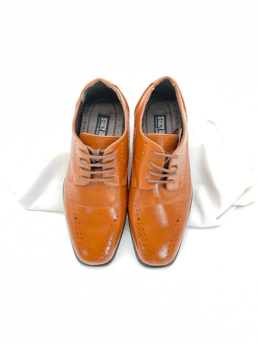Stacy Adams Boys Brown Cognac Dress Shoes Wingtip Oxford Size 1M